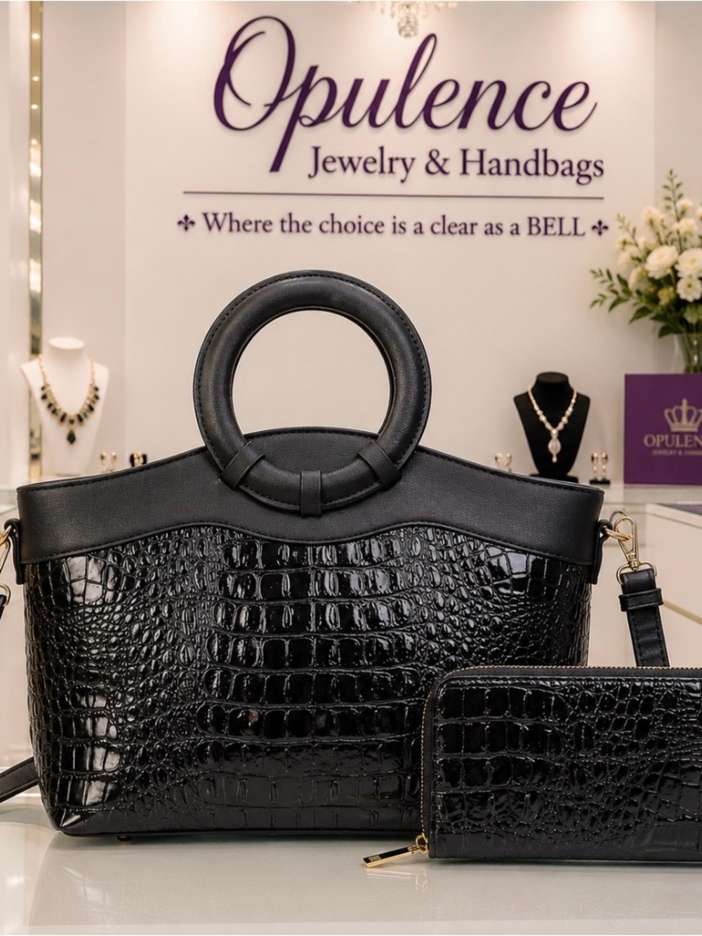 Black Crocodile & Wallet Satchel